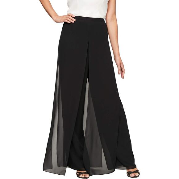 NWT Alex Evenings womens Wide Leg Chiffon Dress Pants, Black Carwash-M - Picture 1 of 2